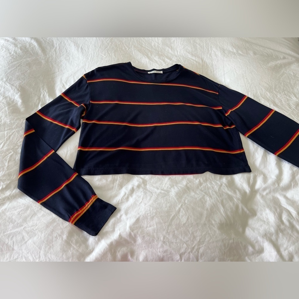 Reformation Blue Striped Chloe Long Sleeve Crop Top Size Small